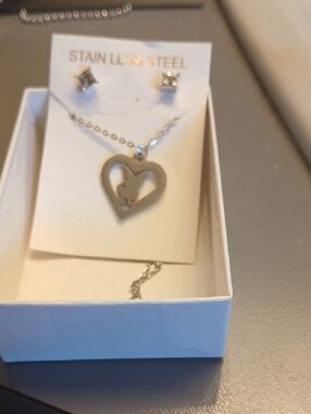 PLAYBOY Stainless Steel Silver Heart Pendant Necklace with Bunny Cutout